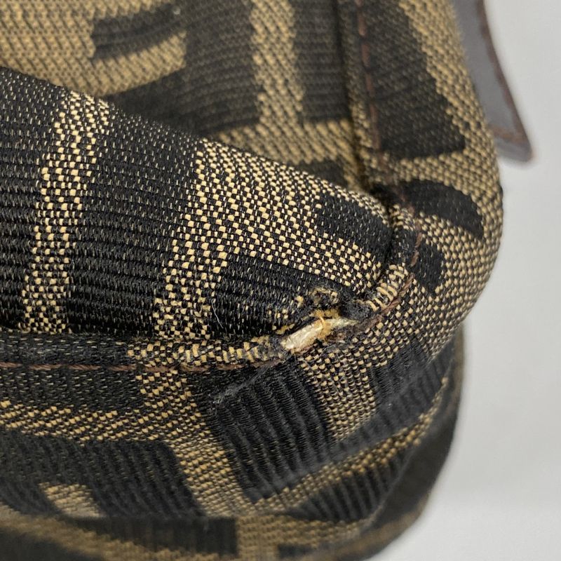 Fendi Handbag Zucca Nylon Canvas Brown Silver Hardware Women