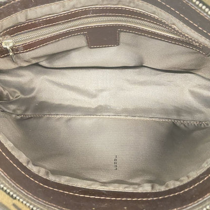 Fendi Handbag Zucca Nylon Canvas Brown Silver Hardware Women