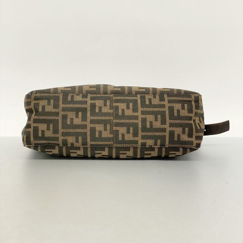 Fendi Handbag Zucca Nylon Canvas Brown Silver Hardware Women