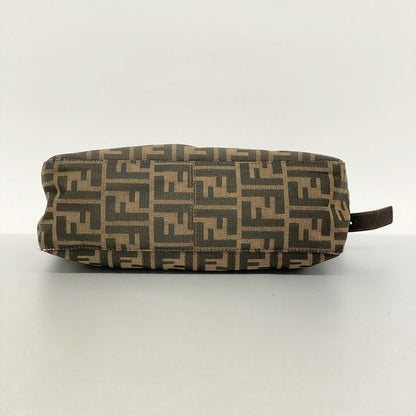 Fendi Handbag Zucca Nylon Canvas Brown Silver Hardware Women