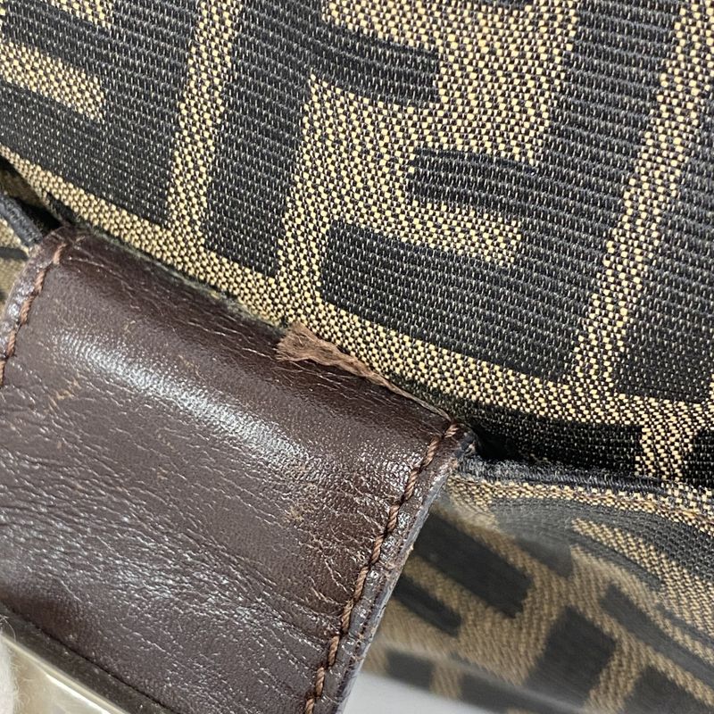 Fendi Handbag Zucca Nylon Canvas Brown Silver Hardware Women