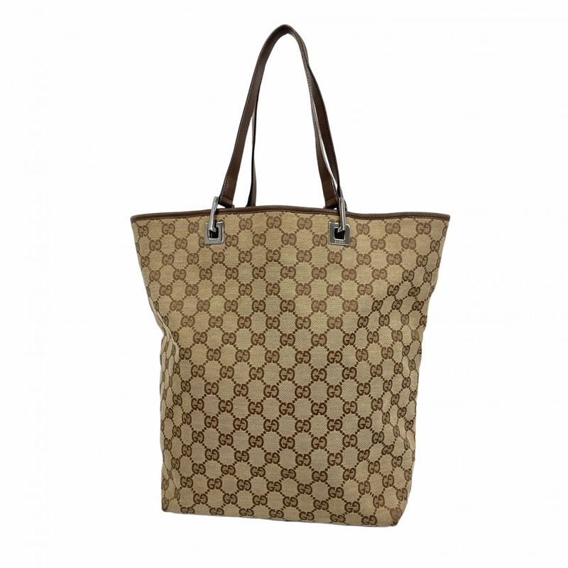 Gucci Tote Bag GG Canvas 31243 Canvas Brown Silver Hardware Women's