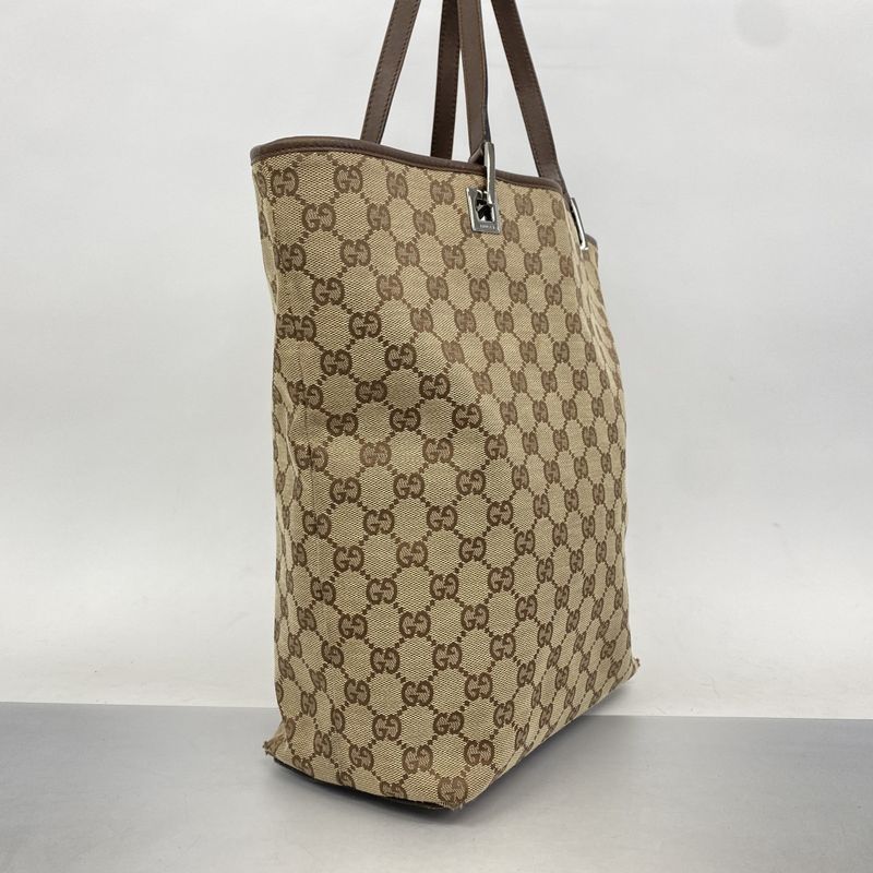 Gucci Tote Bag GG Canvas 31243 Canvas Brown Silver Hardware Women's