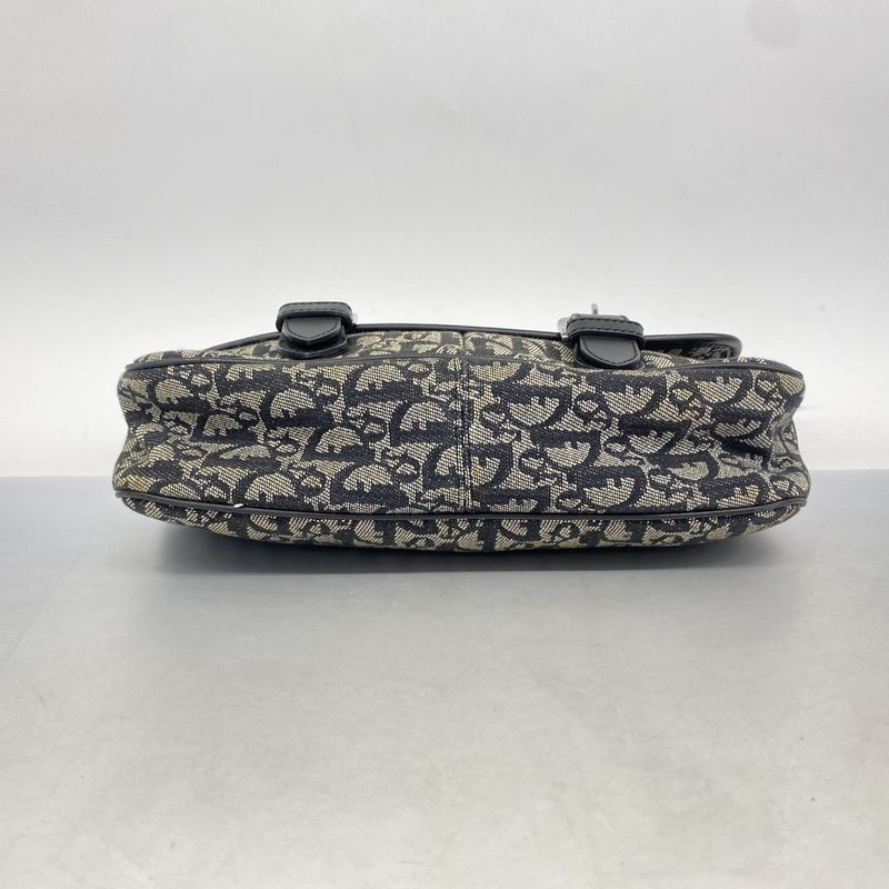 Christian Dior Shoulder Bag Trotter Canvas Black Silver Hardware Women's