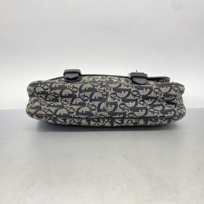 Christian Dior Shoulder Bag Trotter Canvas Black Silver Hardware Women's