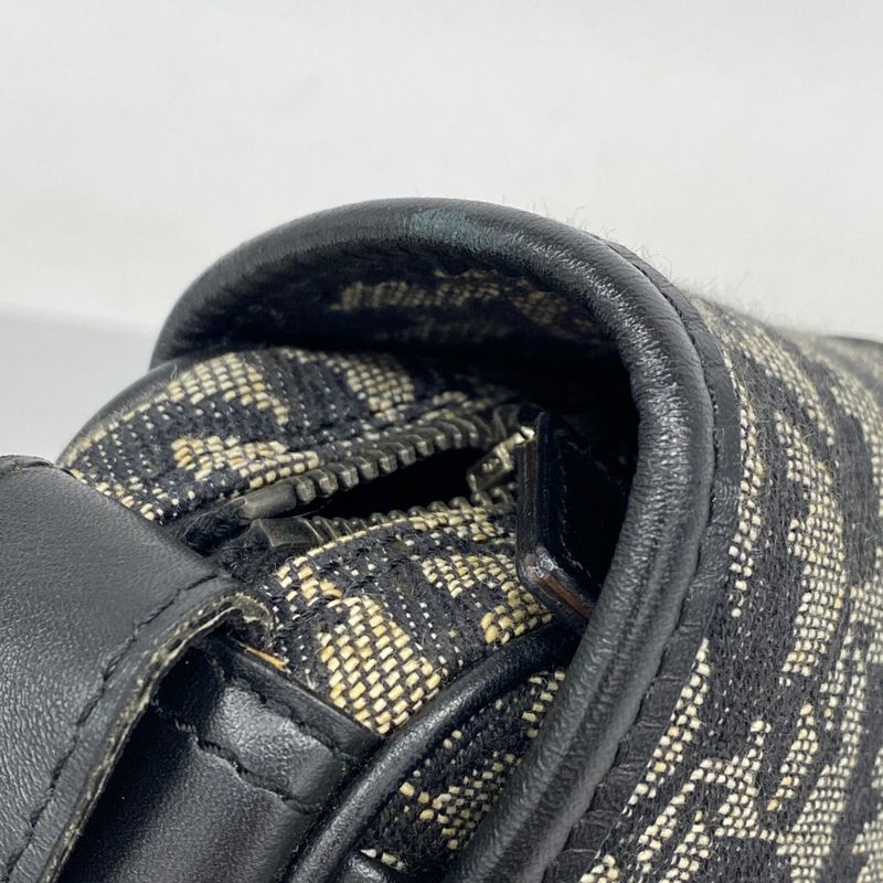 Christian Dior Shoulder Bag Trotter Canvas Black Silver Hardware Women's