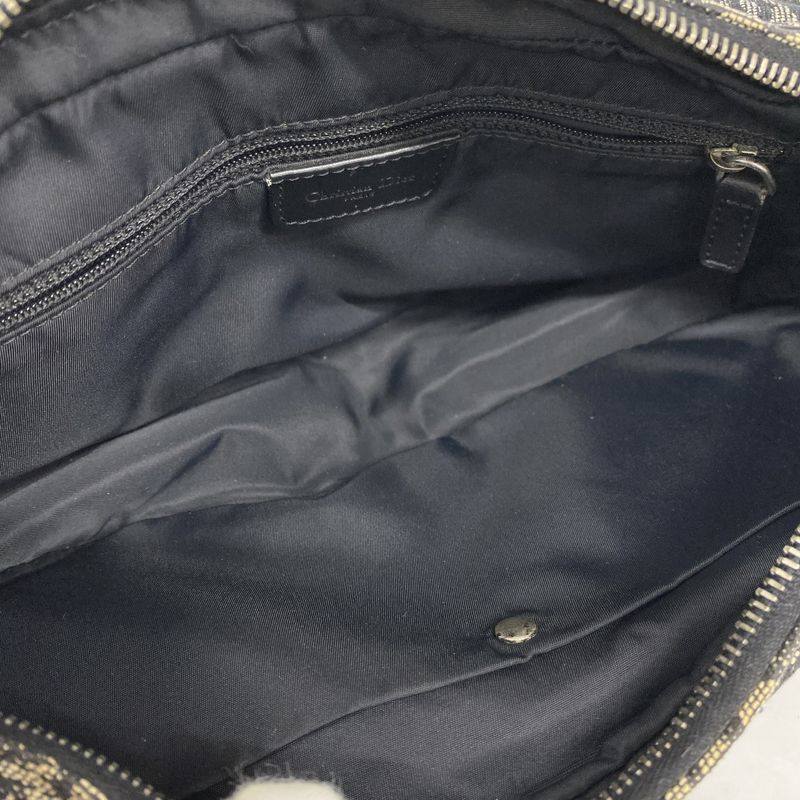 Christian Dior Shoulder Bag Trotter Canvas Black Silver Hardware Women's