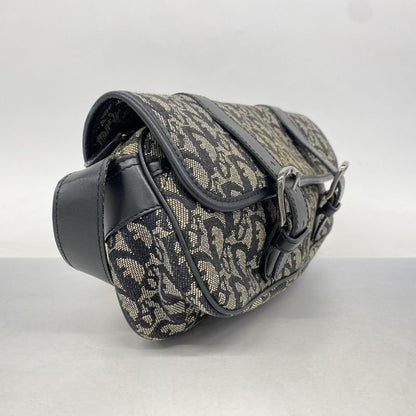 Christian Dior Shoulder Bag Trotter Canvas Black Silver Hardware Women's