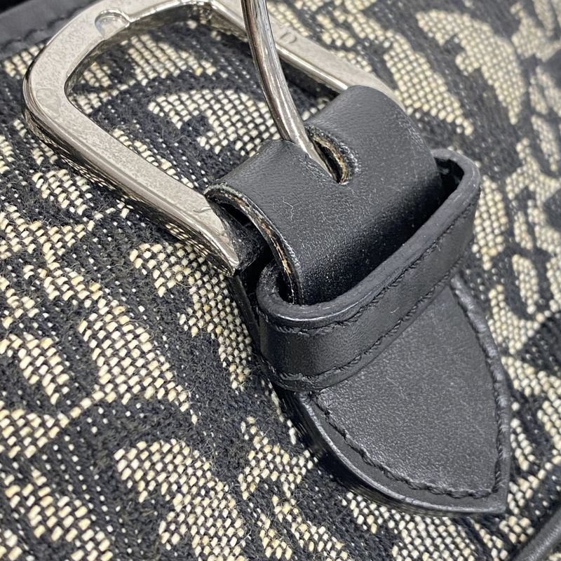 Christian Dior Shoulder Bag Trotter Canvas Black Silver Hardware Women's