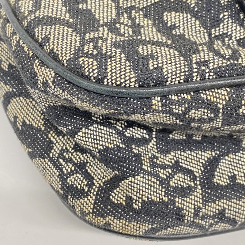 Christian Dior Shoulder Bag Trotter Canvas Black Silver Hardware Women's