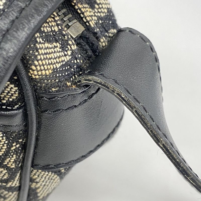 Christian Dior Shoulder Bag Trotter Canvas Black Silver Hardware Women's