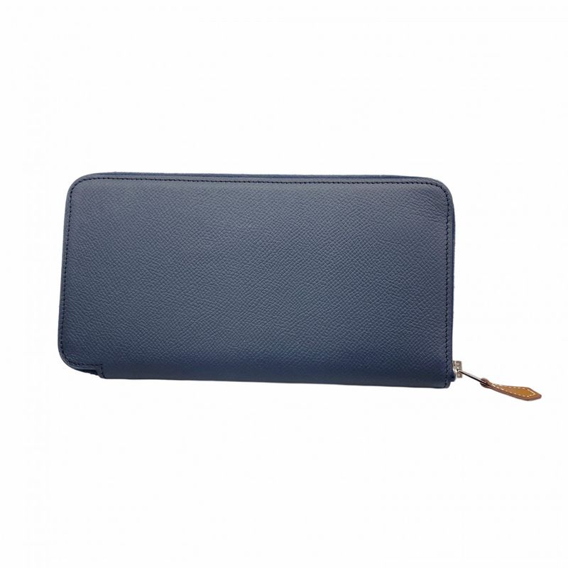 Hermes Long Wallet Azap Long Silk In Vaux Epson Blue Indigo Silver Hardware D
