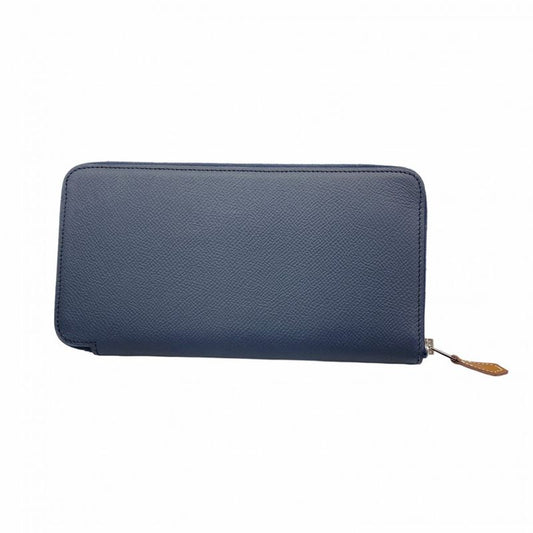 Hermes Long Wallet Azap Long Silk In Vaux Epson Blue Indigo Silver Hardware D