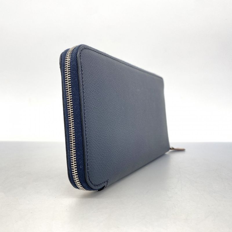 Hermes Long Wallet Azap Long Silk In Vaux Epson Blue Indigo Silver Hardware D