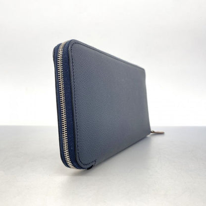Hermes Long Wallet Azap Long Silk In Vaux Epson Blue Indigo Silver Hardware D