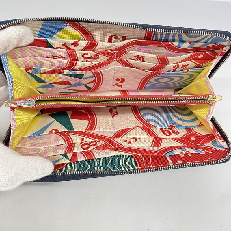 Hermes Long Wallet Azap Long Silk In Vaux Epson Blue Indigo Silver Hardware D