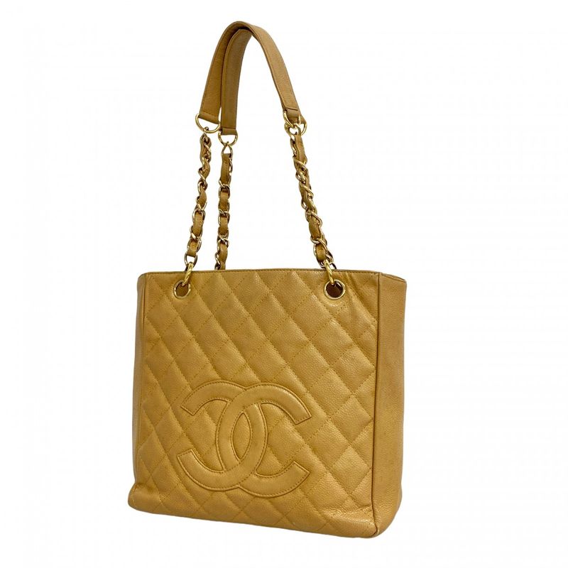 Chanel Tote Bag Matelasse Caviar Skin Beige Gold Hardware Women's