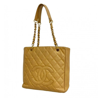 Chanel Tote Bag Matelasse Caviar Skin Beige Gold Hardware Women's