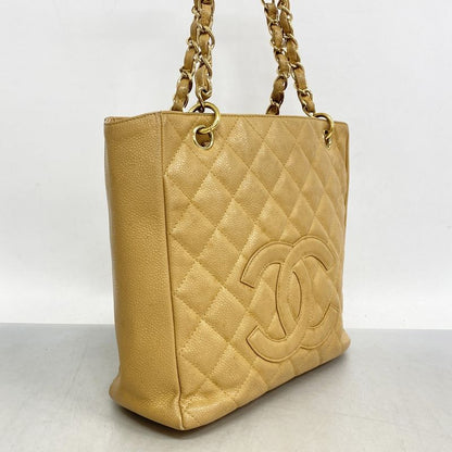 Chanel Tote Bag Matelasse Caviar Skin Beige Gold Hardware Women's