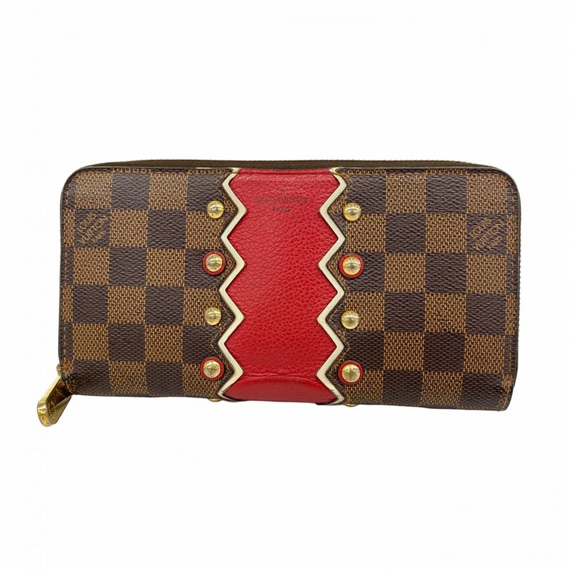 Louis Vuitton Long Wallet Damier Karacom Pattern Zippy Wallet N60145 Red Ebene