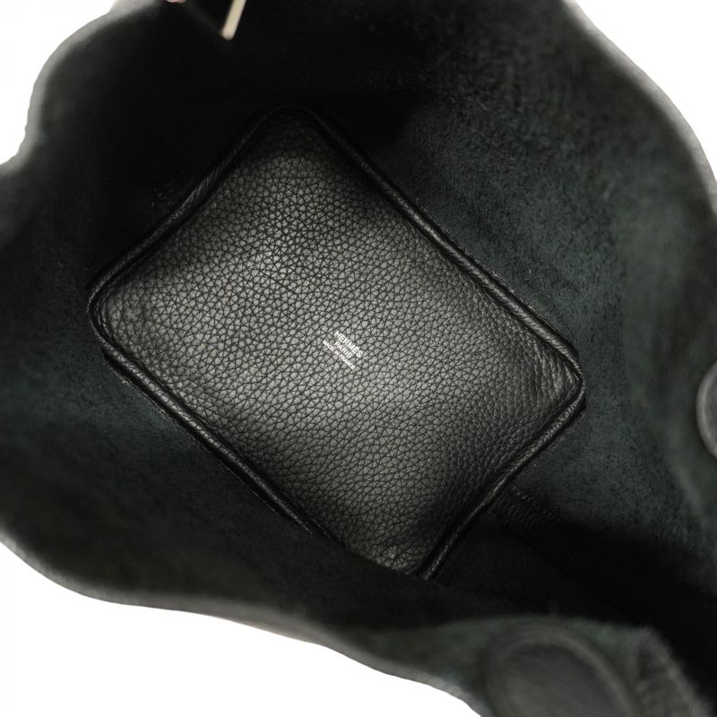 Hermes Handbag Picotin PM Taurillon Clemence Black Silver Hardware □J Engraved