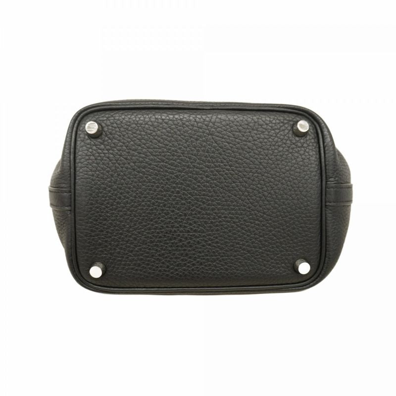 Hermes Handbag Picotin PM Taurillon Clemence Black Silver Hardware □J Engraved