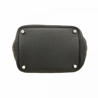 Hermes Handbag Picotin PM Taurillon Clemence Black Silver Hardware □J Engraved