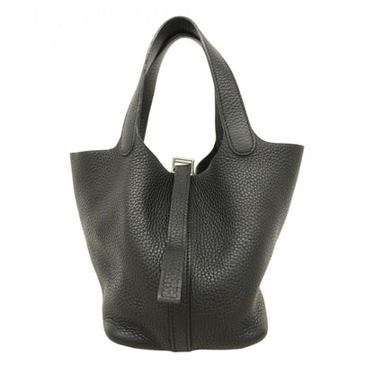 Hermes Handbag Picotin PM Taurillon Clemence Black Silver Hardware □J Engraved
