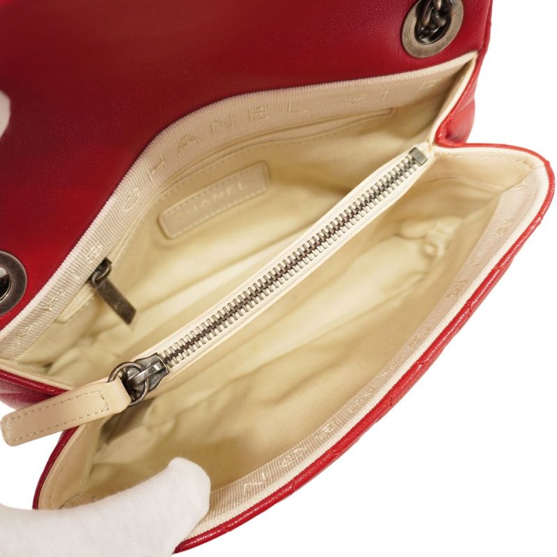 Chanel Shoulder Bag Mini Matelasse Leather Red Silver Hardware Women's