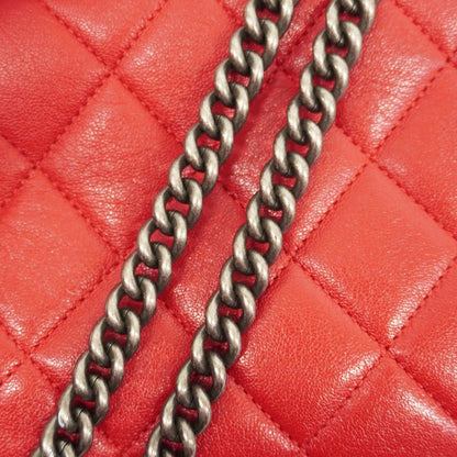 Chanel Shoulder Bag Mini Matelasse Leather Red Silver Hardware Women's