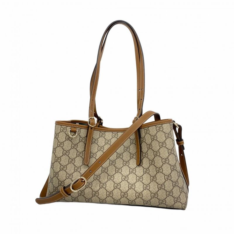 Gucci Handbag GG Supreme 815214 PVC Beige Brown Chien Pan Gold Hardware 2way