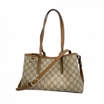 Gucci Handbag GG Supreme 815214 PVC Beige Brown Chien Pan Gold Hardware 2way