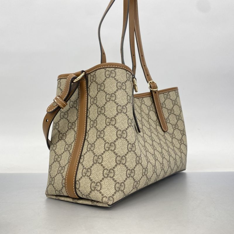 Gucci Handbag GG Supreme 815214 PVC Beige Brown Chien Pan Gold Hardware 2way