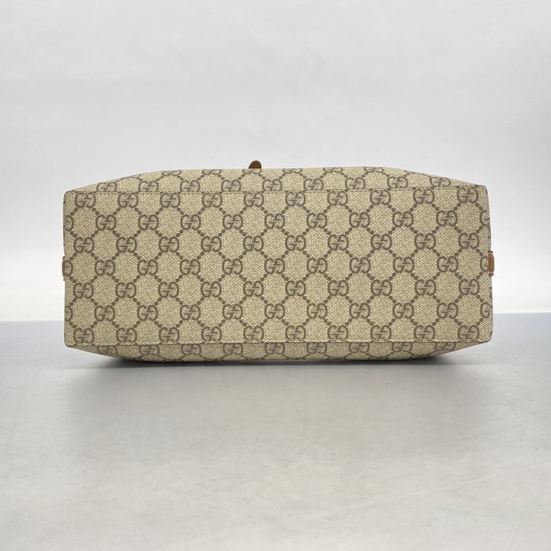 Gucci Handbag GG Supreme 815214 PVC Beige Brown Chien Pan Gold Hardware 2way