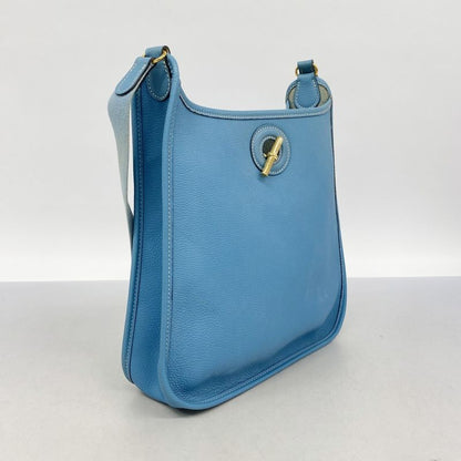 Hermes Shoulder Bag Vespa PM Evercolor Blue Jean Gold Hardware □C Engraved