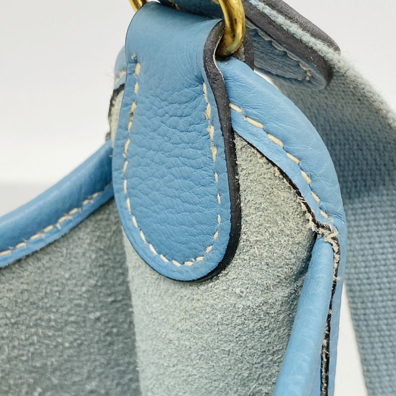 Hermes Shoulder Bag Vespa PM Evercolor Blue Jean Gold Hardware □C Engraved