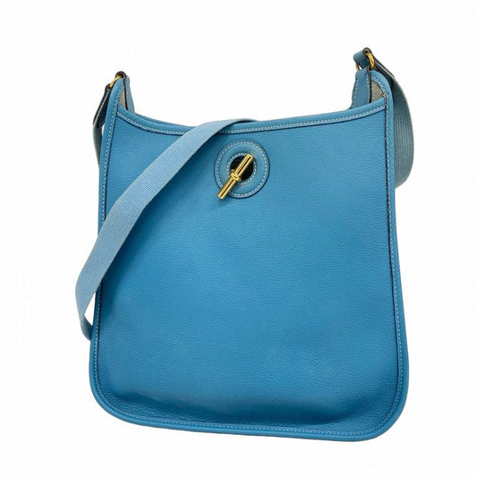Hermes Shoulder Bag Vespa PM Evercolor Blue Jean Gold Hardware □C Engraved