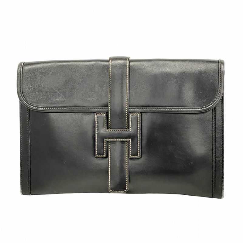 Hermes Clutch Bag Jiju PM Box Calf Black 〇X Engraved Men's