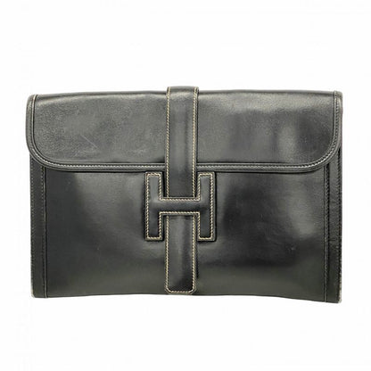 Hermes Clutch Bag Jiju PM Box Calf Black 〇X Engraved Men's