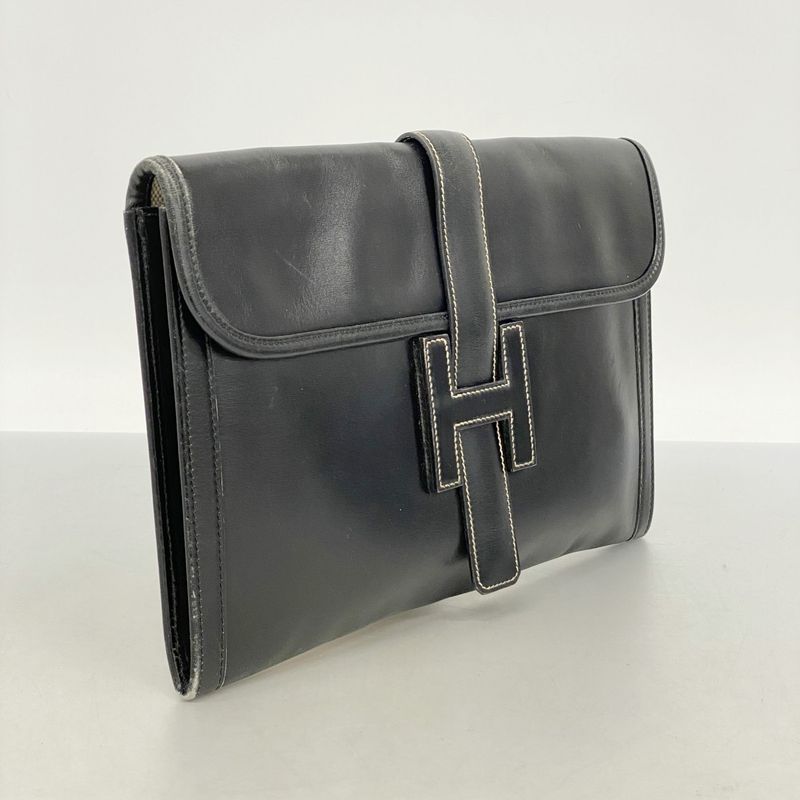 Hermes Clutch Bag Jiju PM Box Calf Black 〇X Engraved Men's