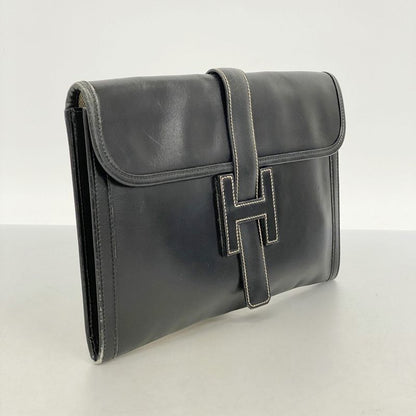 Hermes Clutch Bag Jiju PM Box Calf Black 〇X Engraved Men's