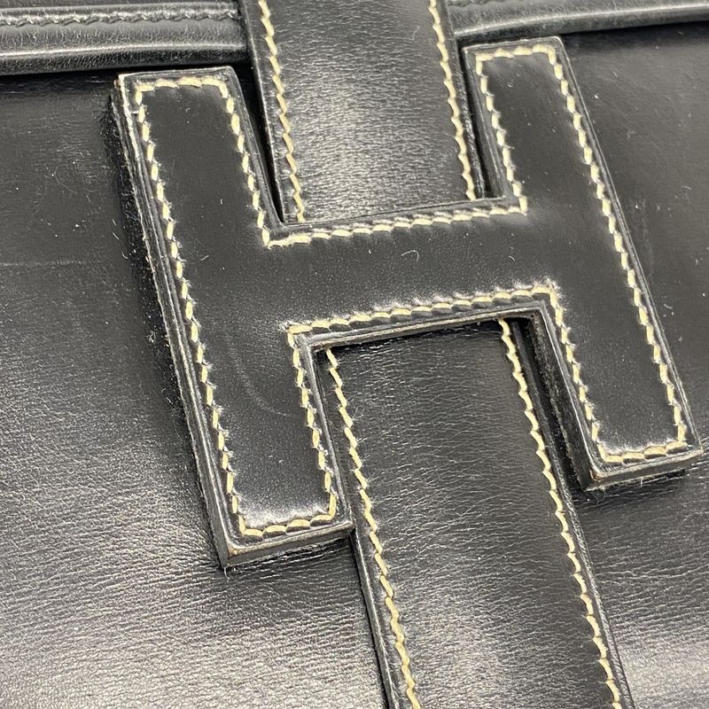 Hermes Clutch Bag Jiju PM Box Calf Black 〇X Engraved Men's