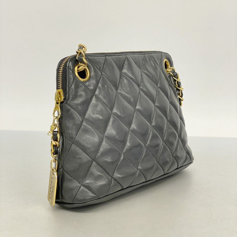 Chanel Shoulder Bag Matelasse Lambskin Black Gold Hardware Women