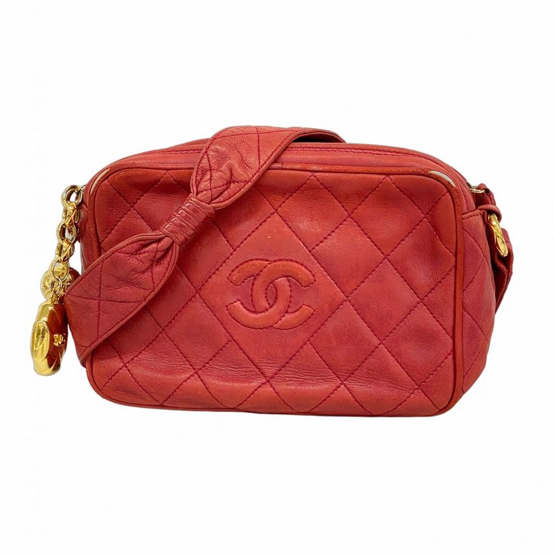 Chanel Shoulder Bag Matelasse Lambskin Red Gold Hardware Women's