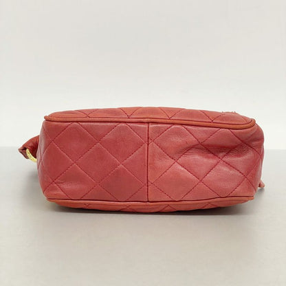 Chanel Shoulder Bag Matelasse Lambskin Red Gold Hardware Women's