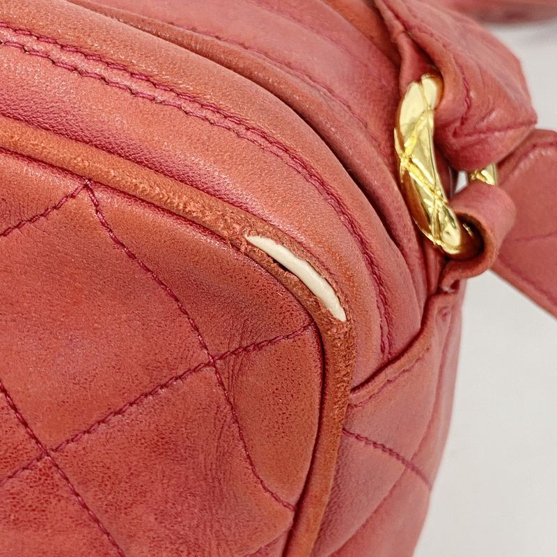 Chanel Shoulder Bag Matelasse Lambskin Red Gold Hardware Women's