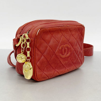 Chanel Shoulder Bag Matelasse Lambskin Red Gold Hardware Women's