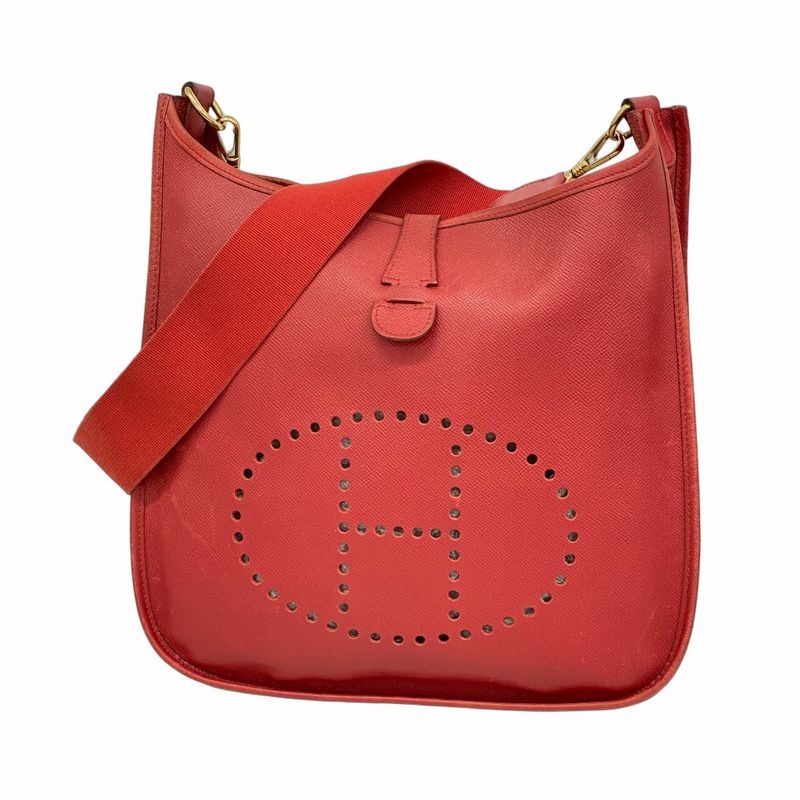 Hermes Shoulder Bag Evelyn 1PM Courchevel Rouge Cazac Gold Hardware □A Stamped