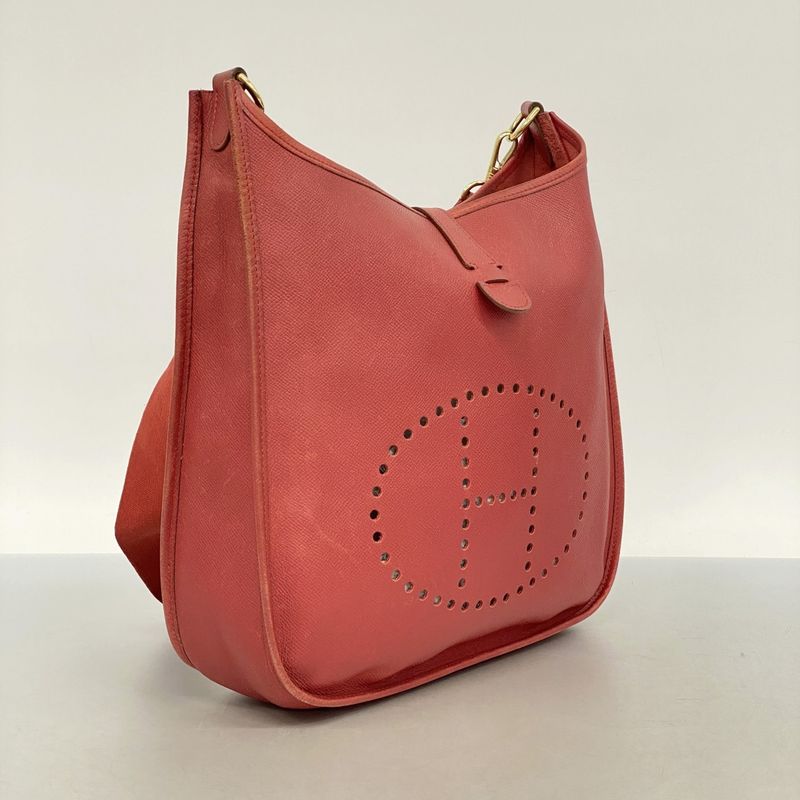 Hermes Shoulder Bag Evelyn 1PM Courchevel Rouge Cazac Gold Hardware □A Stamped