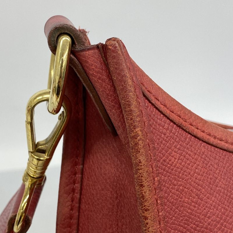 Hermes Shoulder Bag Evelyn 1PM Courchevel Rouge Cazac Gold Hardware □A Stamped